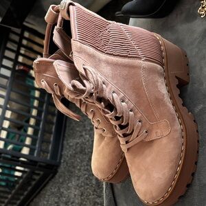 Vince Camuto Blush Pink Suede Lace-Up Platform Ankle Boots